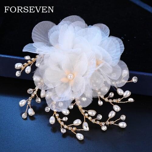 Yarn Flower Women Head Piece Bride Hair Clips Pearl Rhinestone Tassel Chain Headband Wedding Hair Accessories HairPins