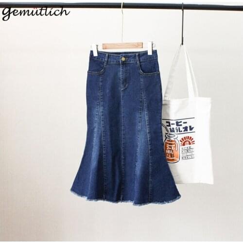 GEMUTLICH New Arrival Women Over Size Denim Trumpet Mermaid Skirt Spring Autumn Jeans Bodycon One-step Skirt