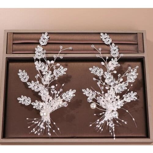 2Pcs/set Romantic Flower Crystal Pearl Headbands for Women Bridal Handmade Wedding Engagement Headdress Hair Accessories