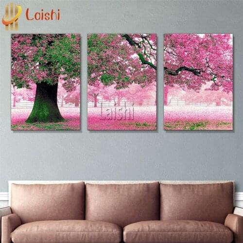 3pcsphoto Round Diamond Painting Cherry tree season Full Drill Square Mosaic Romantic Sakura Home Decor Handmade Embroidery Gift
