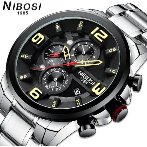 NIBOSI men watch 2020 New Top Brand Luxury Fashion Quartz Watches men Stainless Steel watchproof Sports watch Chronograph male
