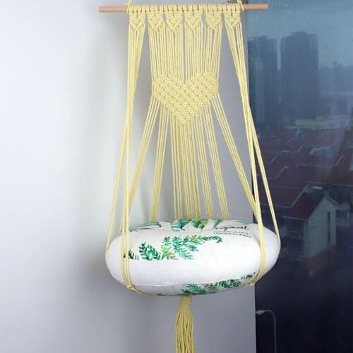 Hand-Woven Cat Hammock Hanging Swing Bohemian Cotton Rope Dangling Pet Nest Swing Bed Without Mat Kitten Hanging Basket