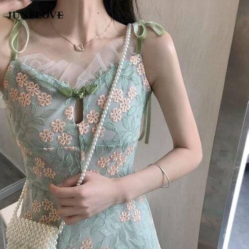 JuneLove Summer Women Matcha Sweet Fairy Dress French Vintage Platycodon High Waist Victoria Hepburn Dress New Femal Party Dress