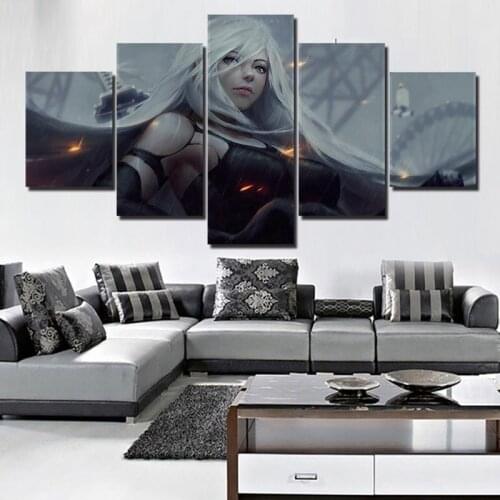 HD Printed Pictures 5 Panel NieR: Automata Canvas Painting Modern Living Room Home Decoration Modular Poster Wall Artwork Framed
