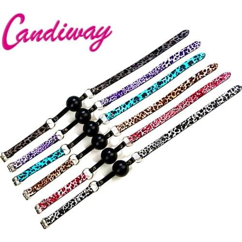 Leopard Leather harness bondage Open mouth gag restraint solid silicone ball Adult fetish products Sex games toys for women