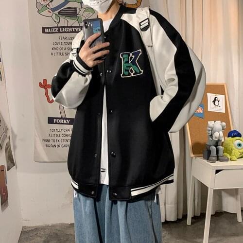 Harajuku Hip Hop Oversized Jackets Men Autumn Casual Patchwork Long Sleeve Loose Coat Top Korean Style Gothic Baseball Jacket