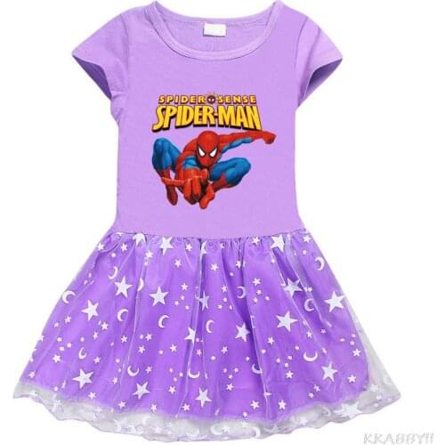 Disney SpiderMan Summer Girls Cotton Dress Gauze Patchwork Dress Children Girl Home Party Casual Clothes Dresses