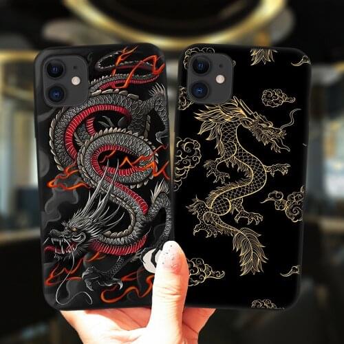 Fashion Chinese Vintage Dragon Phone Case For iPhone 12 11 Pro XS Max 6S 8 7 Plus X XR 5S SE 2020 12Mini Silicone Black Cover