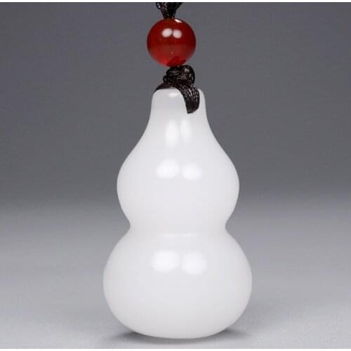Natural white jade hand-carved gourd pendant necklace simple retro temperament jewellery fashion for women men lucky