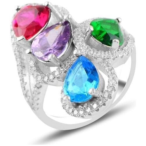 Silver 925 Sterling Color Zircon Stone Ring