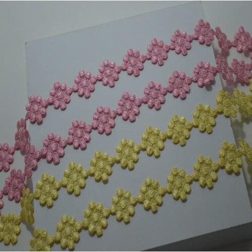 Somelace 2.8cm wide(2yds/lot)pink~yellow continuous flower venice lace trim for garments,wedding decoration materials 18082402