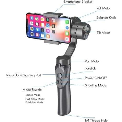 Gimbal Stabilizer 360Degree Live Mobilephone Camera Holder Bracket Universal
