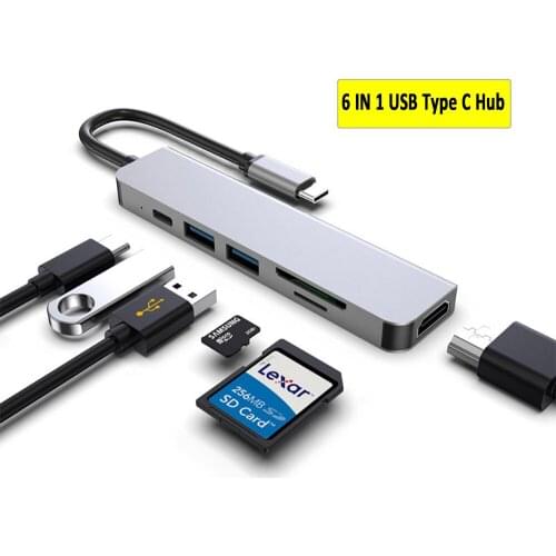 USB C Hub with 4K HD Hdmi SD TF Card Reader USB TYPE-C HUB 6 IN 1 Multi USB HUB Splitter High Speed OTG for PC Macbook Laptop