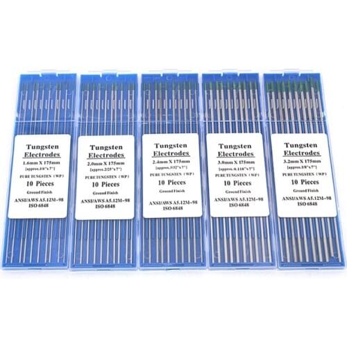 10pcs/lot, 175mm TIG Welding Tungsten Electrodes Pure Tungsten 1.0/1.6/2.4/3.0/3.2/4.0mm ( Green / Blue /Red / Grey Head )