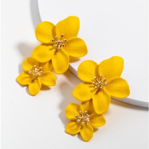 2021 Korean Big Double Flower Drop Earrings Summer Beach Party Metal Statement Earring for Woman Boho Fashion Jewelry Girl Gift