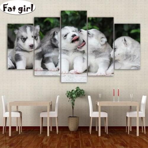 5pcs baby Husky 5D diy full square round Diamond Painting embroidery animal Mosaic cross stitch Crafts Rhinestone home decor