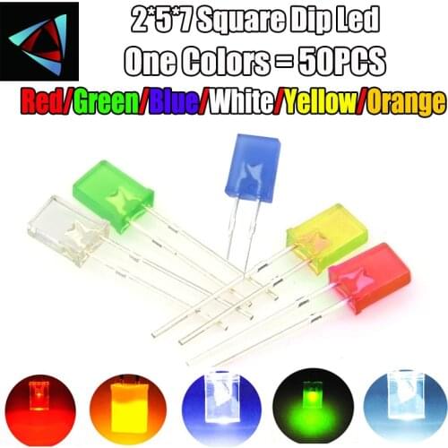 50pcs Red light-emitting diodes Red turn Red white blue green yellow 2*5*7 Square led
