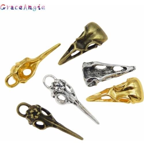 6pcs Gold/ Silve color/Bronze Scary Head Alloy Bird Skull Necklace Charms Pendant Man Halloween Jewelry Accessories 32*14*10mm