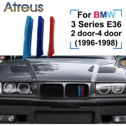 Atreus 3pcs ABS Car Grille Sticker Strip Cover Trim Clip For 1990-1995 BMW 3 Series E36 1996 1997 1998 1999 M style Accessories