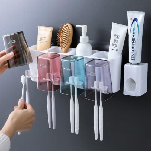 Automatic Toothpaste Dispenser Hair Dryer Rack Toothbrush Rack With Hook Wall-Mount Toothpaste Squeezer Bathroom Accessories