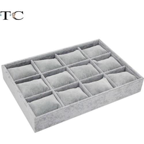 Velvet 12 Grids Watch Box Tray with Pillow Bracelet Display Tray Box Necklace Earring Container Boxes Case Jewelry Organizer