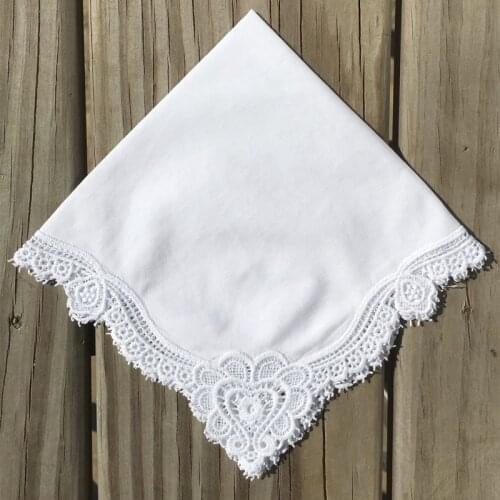 Handkerchief White soft 100% cotton Wedding Handkerchief Elegant Embroidered crochet lace For Bridal Hankies