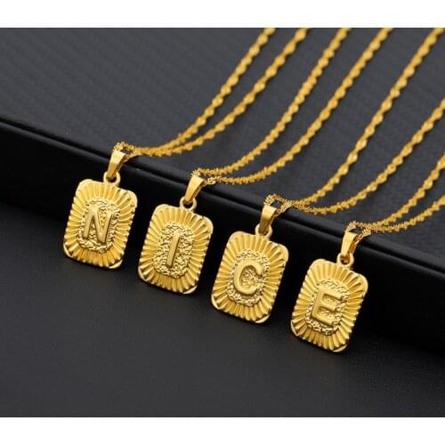 Tiny Gold Initial Personalised Gift Gold Square Letter Necklace Stainless Steel Medallion Pendant Necklace Bridesmaid Gift