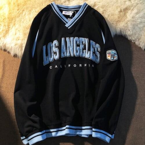 Brand Vintage V-neck Letter Embroidery Sweatshirt Women Harajuku Hoodie 2021 New Brand Fashion Overszied Tops Teens Girls Casual