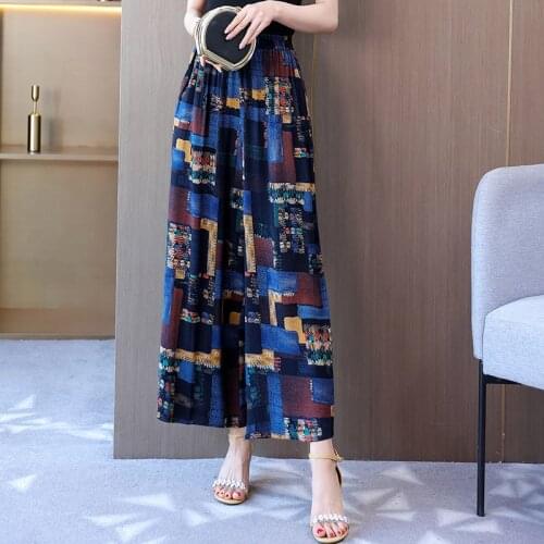 Summer High Waist Wide Legs Pants for Women Printed Vintage 2021 Casual Loose Ankle-Length Elastic Waist Plus Size Pants XL-4XL