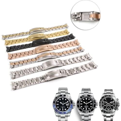 CARLYWET 20mm Solid Curved End Screw Links Glide Lock Clasp Steel Watch Band For Rolex OYSTER Style Daytona GMT Submariner