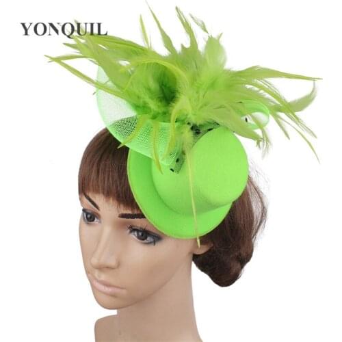 Cocltail Occasion Wedding Millinery Cap For Elegant Bride Mesh Headwear Hair Clip Nice Fashion Party Hair Accessories Feathers