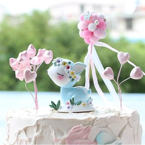 Colorful Plush Wedding Cupcake Topper Pearl Crystal Happy Birthday Cake Topper For Birthday Party Cake Decorations Baby Shower