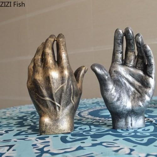 Retro Gesture Decorative Ornaments Desk Decor Imitation Copper Fist Sculpture Crafts Vintage Home Decor Living Room Decoration