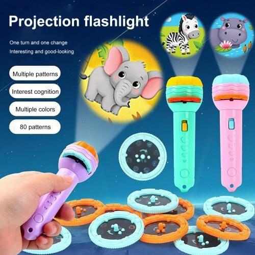 Childrens Projection Flashlight Projector 80Kinds Of Animal Patters Slide Projector Early Childhood Education Luminous Toy