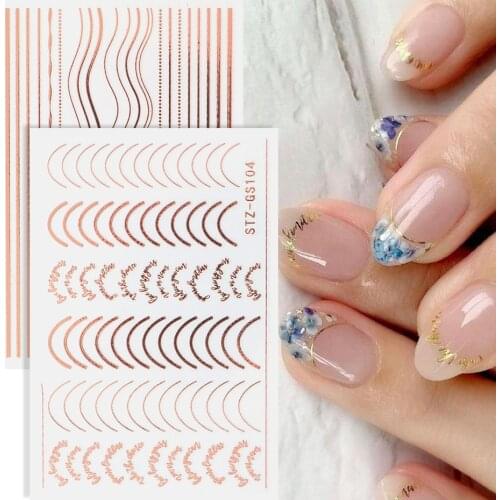 Hot nail art stickers rose gold nail line stickers half moon totem 3d nail decals gold and silver stickers