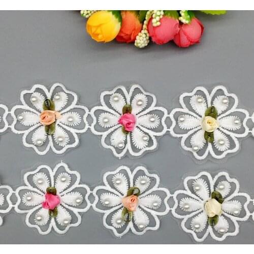 GXINUG 30pcs Colorful Flower Heart Embroidered French Latest Lace Fabric Pearl Trim Ribbon Love Applique Dress Sewing Craft