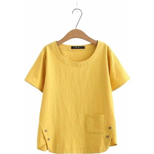 Plus size O neck button Cotton solid navy pullover women loose tshirts 2020 new summer casual ladies soft t shirts female tops