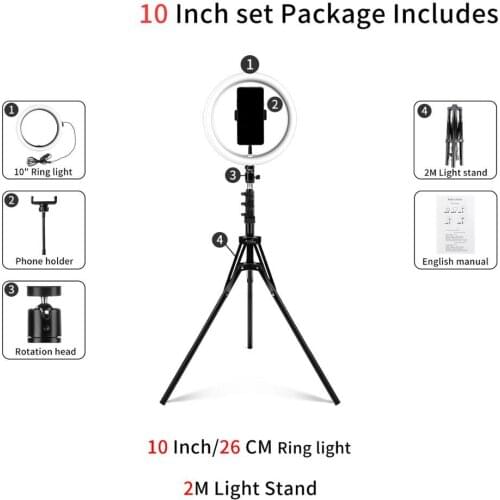 10"Ring Light with 2.0M Tripod Stand &Phone Holder for Live Stream/Makeup,Led Ringlight for YouTube TikTok for Iphone Android