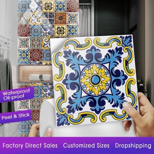 Colorful Mandala Floral Texture Crystal Hard Floor Tile Wall Sticker Kitchen Home Decor Wall Decals Waterproof Ground Art Mural