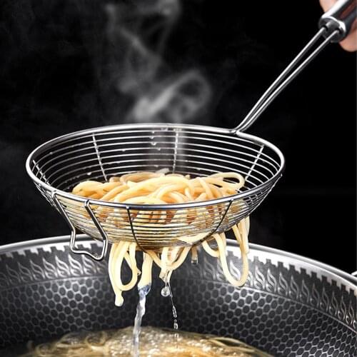 Stainless Steel Cooking Skimmer Mesh Deep Fryer Oil Frying Scoop Long Kitchen Strainer Baking Cooking Tool