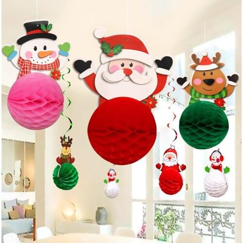 Lychee DIY Christmas Honeycomb Ball Flag Banner Party Banner Flags Birthday Festival Decoration Accessories