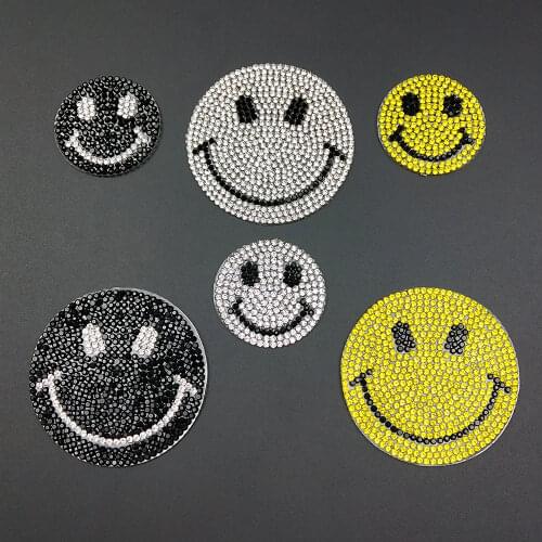 Fashion Cute Smiley Diamond Rhinestone Patches For Clothing Hot Melt Iron On Patch DIY Stickers Clothes Appliques