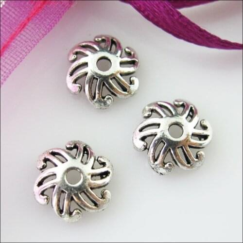 Fashion 80Pcs Tibetan Silver Chrysanthemum Flower End Bead Caps Connectors 9mm