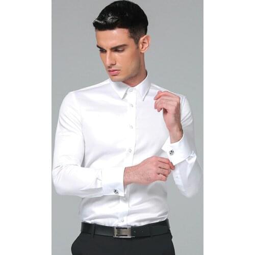 High Quality 2021 Brands New Regular Fit Shirts for Men Business Long Sleeve Cufflink Cotton Solid Color Camisas De Hombre