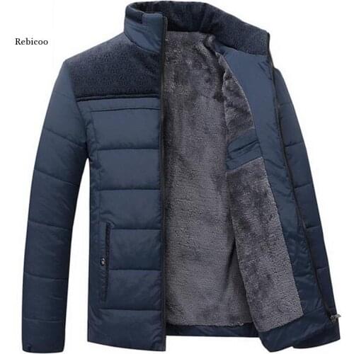 Mens Winter Jacket New Plus Cashmere Blouson Homme Male Stand Collar Business Coat Keep Warm Thick Splice Cotton Clothing