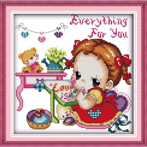 Confessions of love cross stitch canvas kit cartoon Aida 14ct 18ct canvas stitching embroidery DIY handmade needlework plus