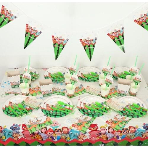 Cocomelon Party Tableware Supplies Tableware Set Birthday Balloon Decoration 1X0.7m Party Background Decor for Child Kids Gift