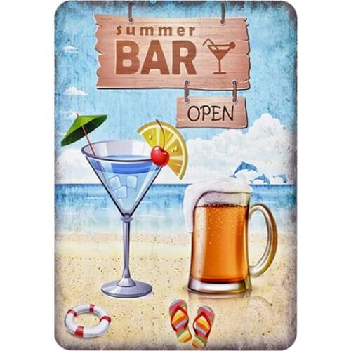 Original Retro Design Summer Bar Tin Metal Signs Wall Art | Thick Tinplate Print Poster Wall Decoration for Bar