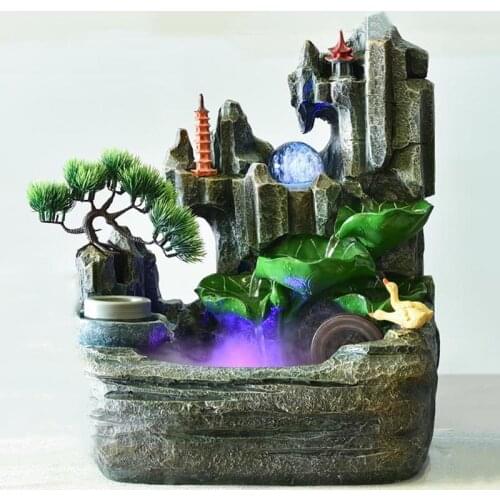 220V Resin Rockery Flowing Ornaments Water Fountain Office Desktop Creative Humidifier Fountains Feng Shui Lucky Home Decor Gift