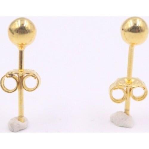 Real Au750 18K Yellow Gold Earrings Women Luck Mini Smooth Ball Stud Earrings 17x4mm / 0.9-1.1g